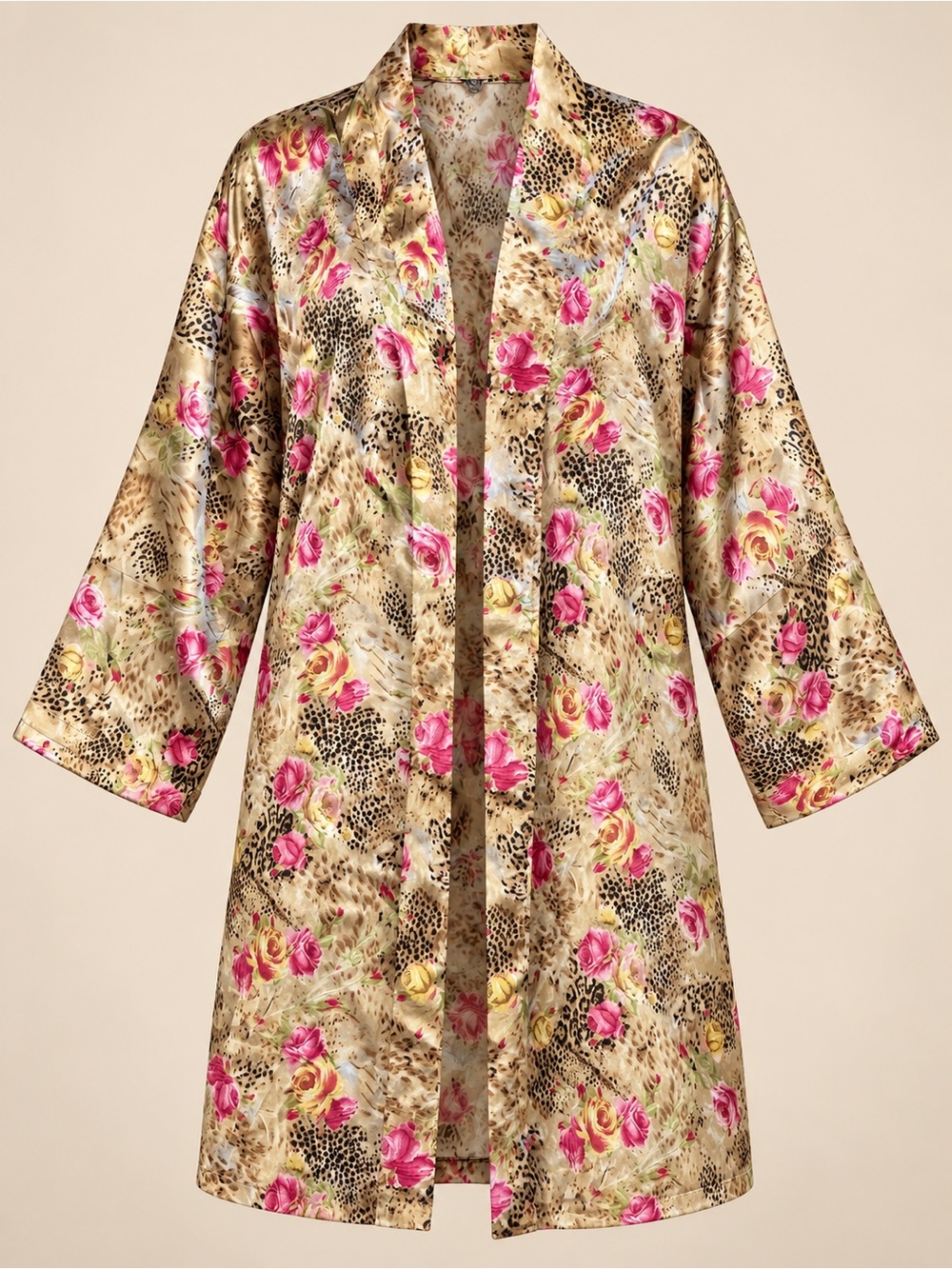 Jolie Intimates Satin like Robe M Floral Leopard Print Y2K Mob Wife